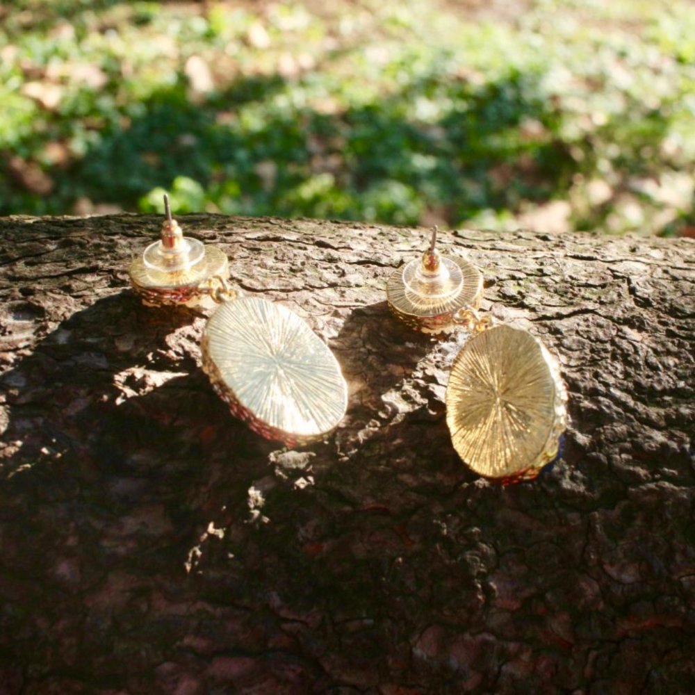 Anthropologie Druzy Blue Teardrop Dangle Earrings - Picture 7 of 10